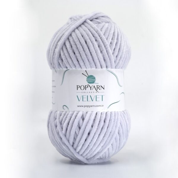 Włóczka Popyarn Velvet B026 – Jasny Szary – 100g Szenilowa Włóczka do Amigurumi, Kocyków i Swetrów