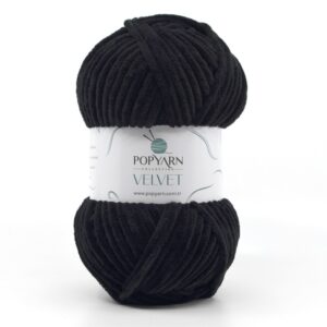 Włóczka Popyarn Velvet B025 – Czarny – 100g Szenilowa Włóczka do Amigurumi, Kocyków i Swetrów