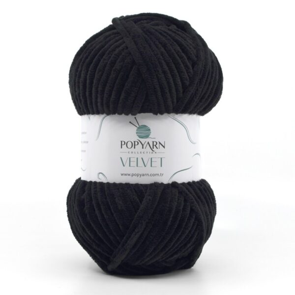 Włóczka Popyarn Velvet B025 – Czarny – 100g Szenilowa Włóczka do Amigurumi, Kocyków i Swetrów