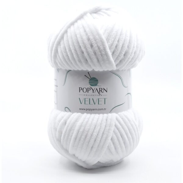 Włóczka Popyarn Velvet B001 – Biały – 100g Szenilowa Włóczka do Amigurumi, Kocyków i Swetrów