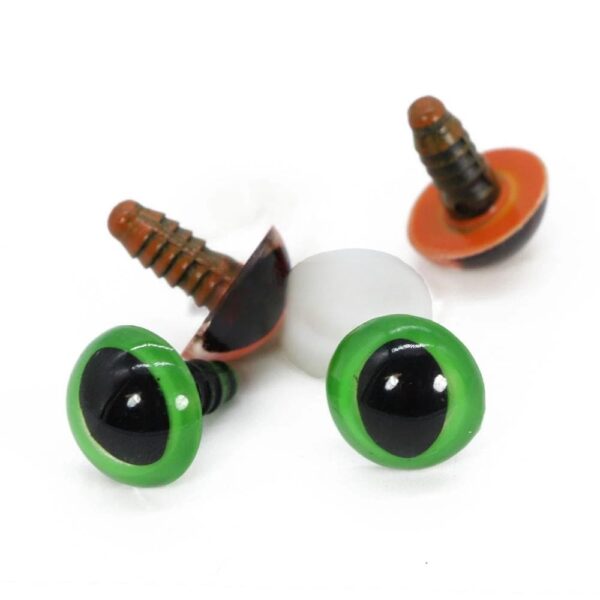 Bezpieczne Oczy Kocie do Maskotek – Zielone Plastikowe – 15 mm – 1 Para